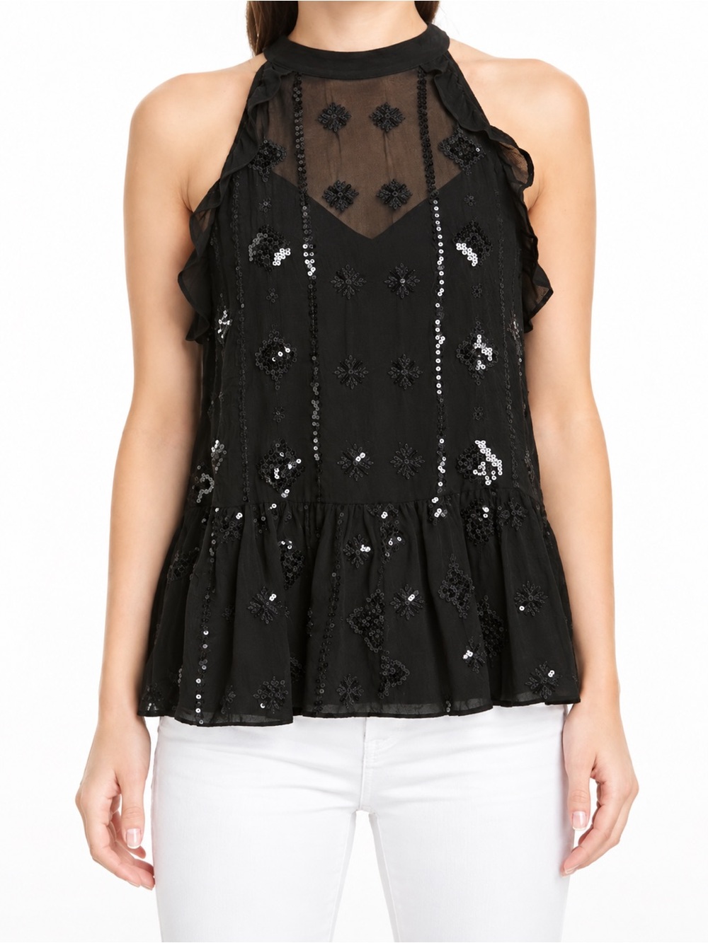 Generation Love Aria Embellished Sequin Peplum Top Black S NWT